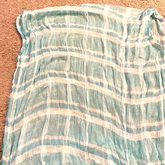 Claire's Blue Striped Infinity Scarf Strip Turquoise Teal White Light Blue Aqua - Picture 3 of 3